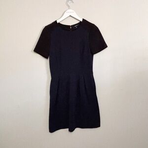 MADEWELL Women's Black Blue Ribbed Short Sleeve Fit & Flare Career Dress Size 4